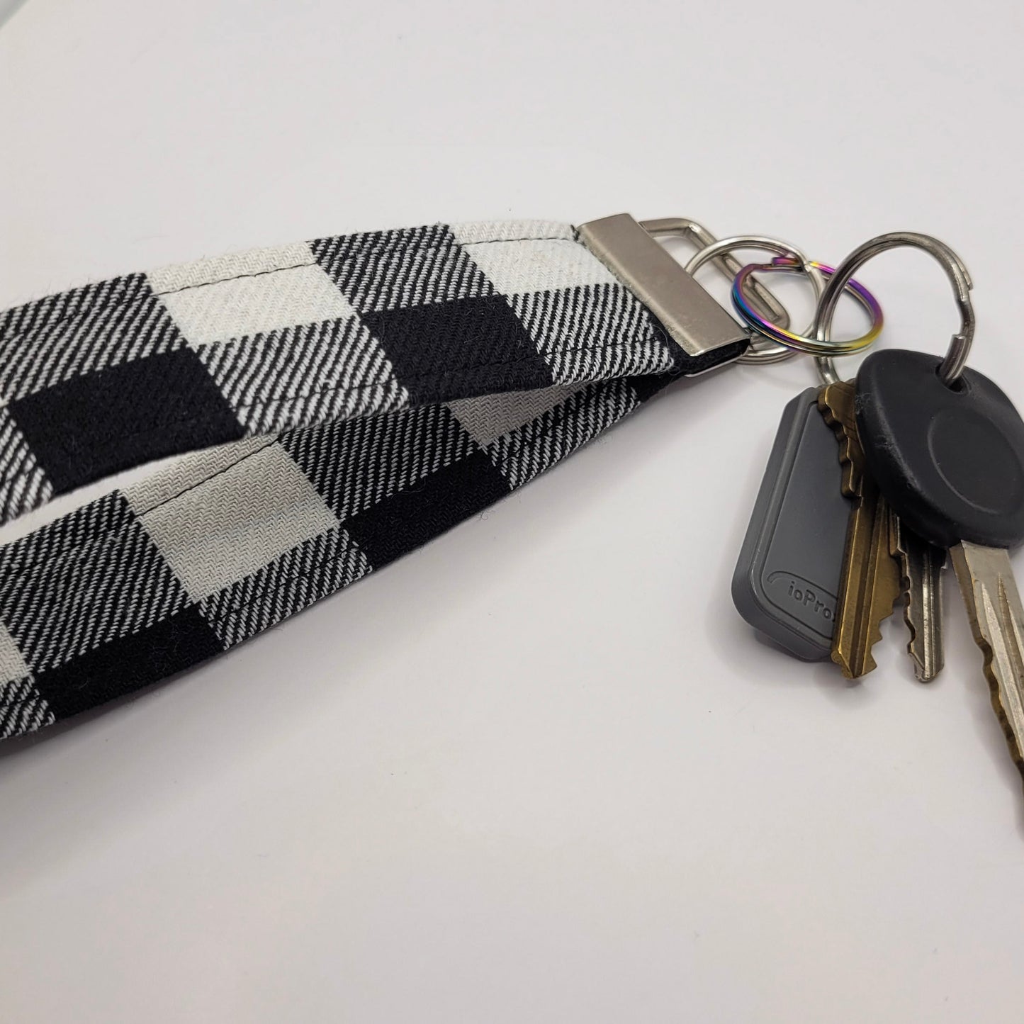 White & Black Buffalo Plaid Wristlet Key Strap