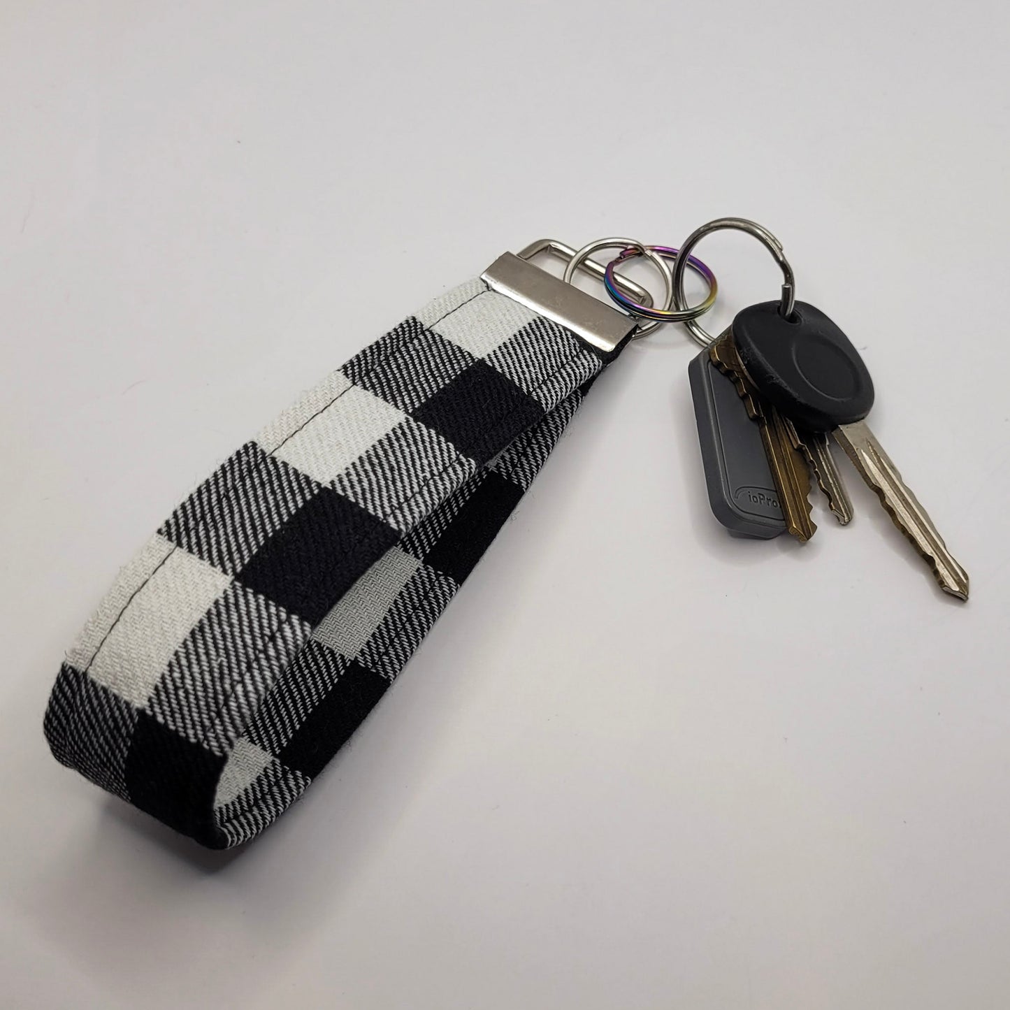 White & Black Buffalo Plaid Wristlet Key Strap