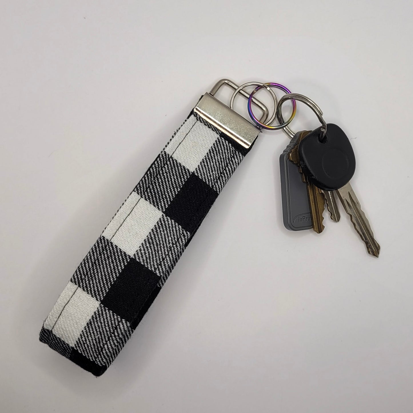 White & Black Buffalo Plaid Wristlet Key Strap