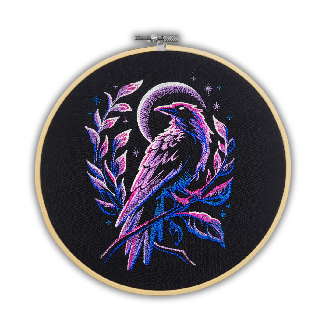 Midnight Raven – 8" Embroidered Wall Art