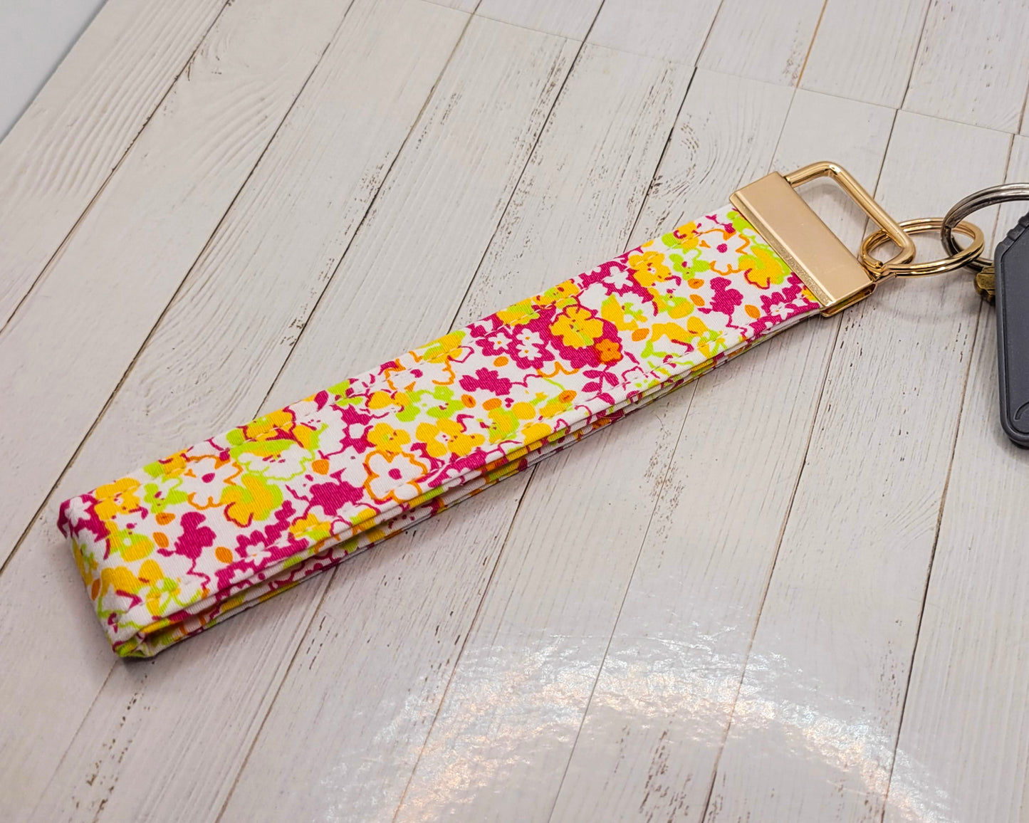 Neon Flowers Wristlet Key Strap