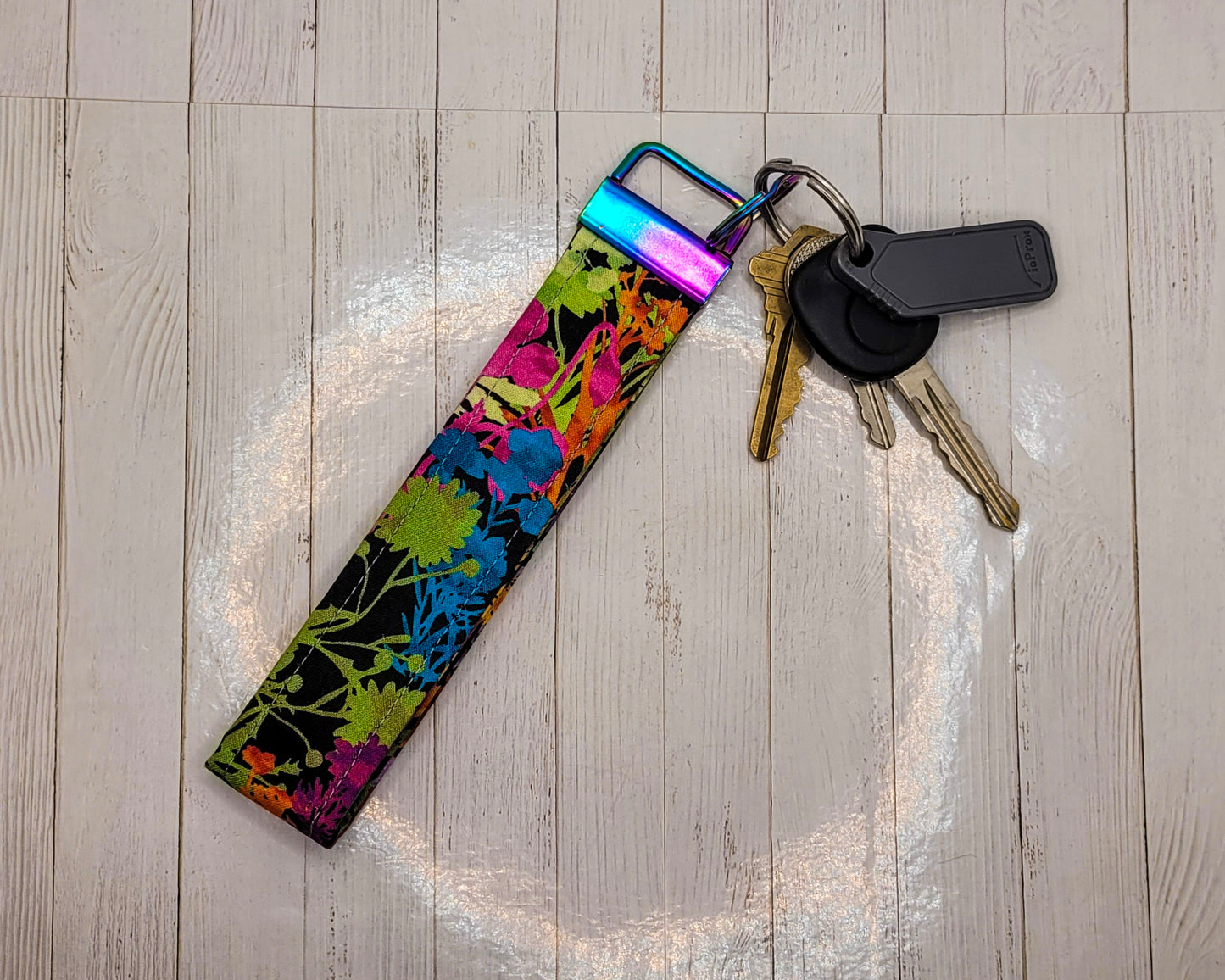 Rainbow Floral Wristlet Key Strap