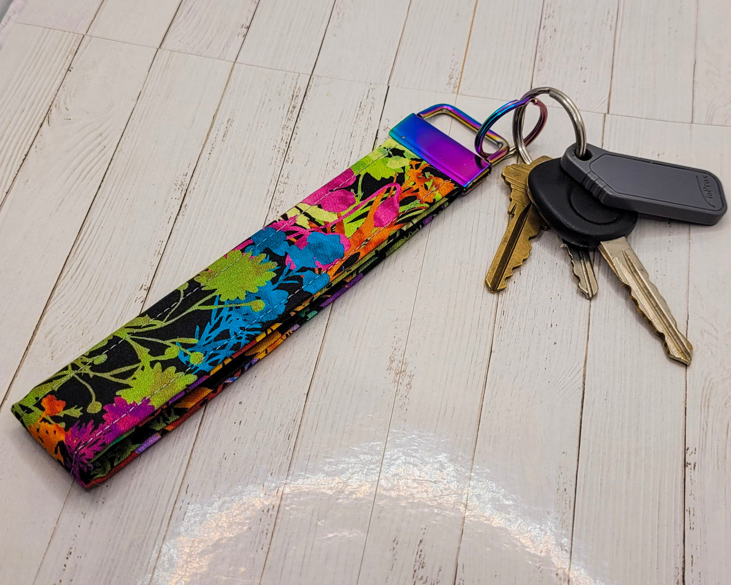 Rainbow Floral Wristlet Key Strap
