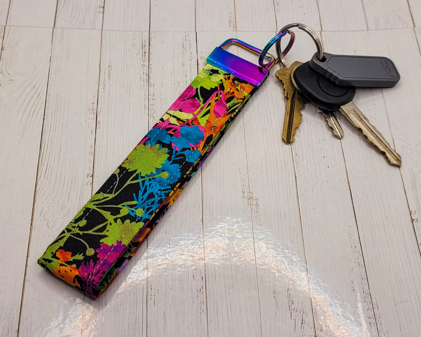Rainbow Floral Wristlet Key Strap
