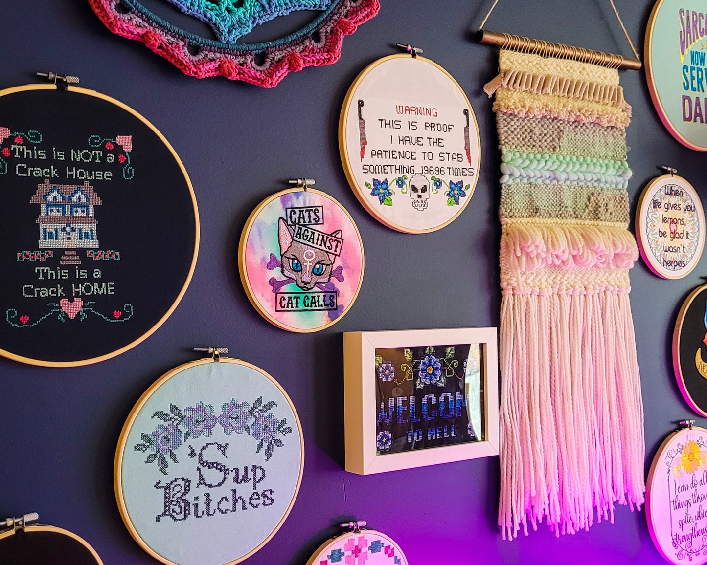 Not Fragile Like a Flower, Fragile Like a Bomb Embroidered Wall Hanging - 10" Hoop