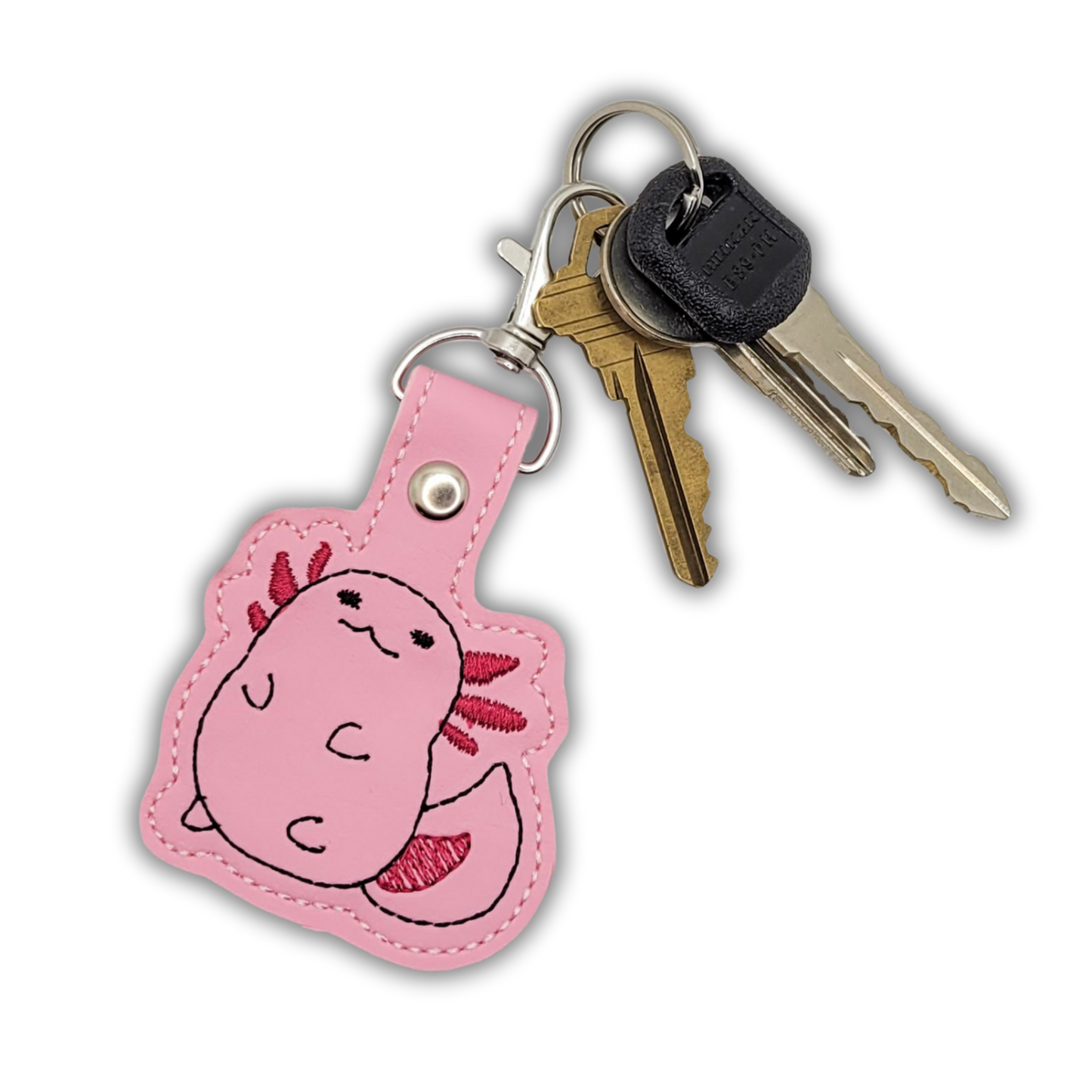 Chubby Axolotl Embroidered Vinyl Keychain