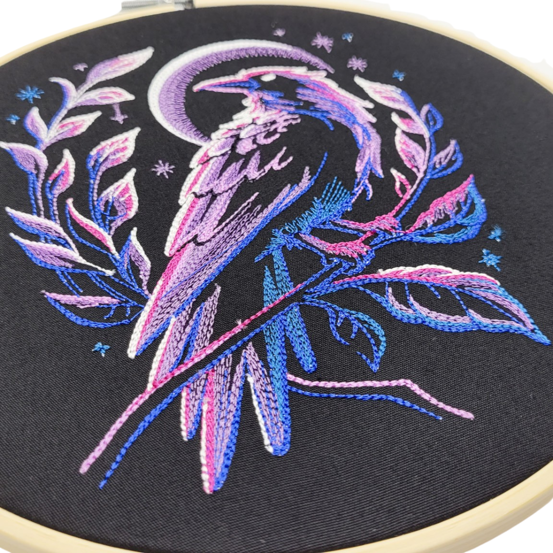 Midnight Raven – 8" Embroidered Wall Art