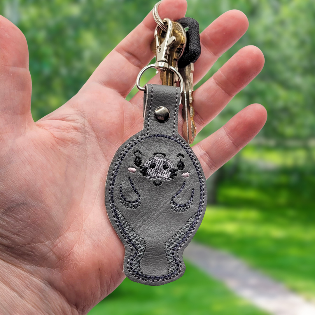 Manatee Embroidered Vinyl Keychain