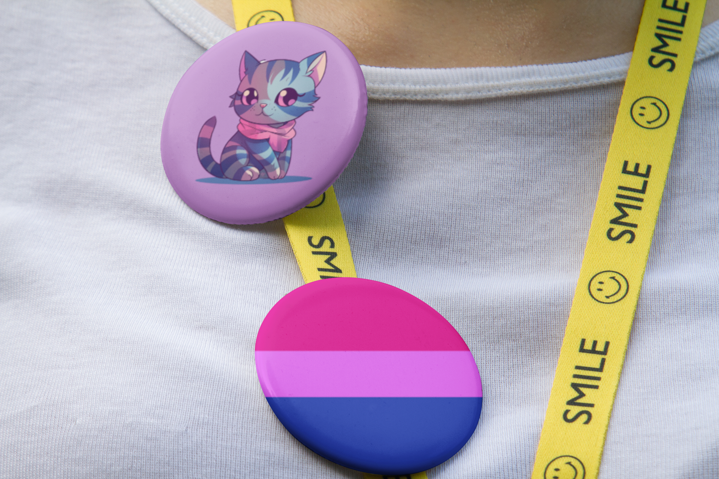 Bisexual Pride Flag & Cat 1.5" Pinback Button Set