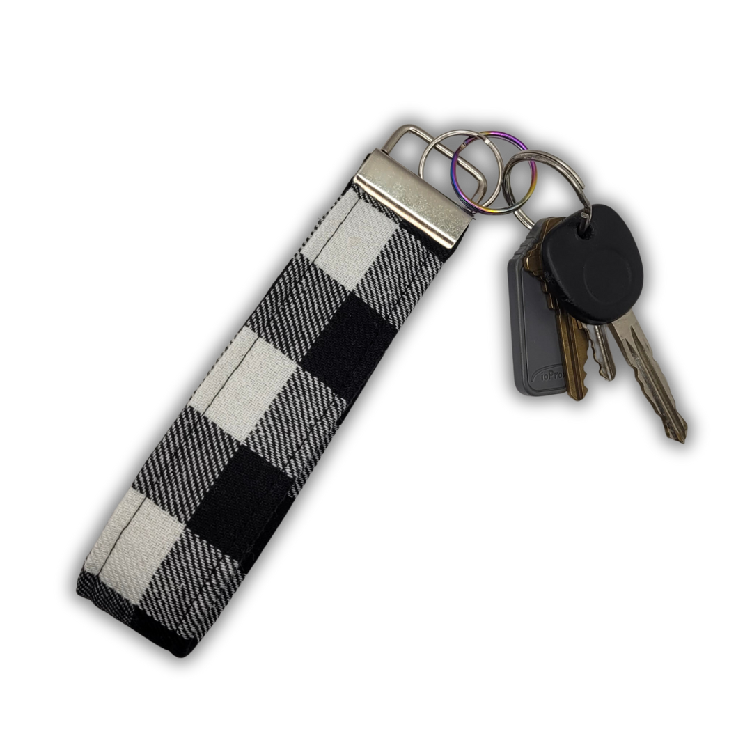 White & Black Buffalo Plaid Wristlet Key Strap