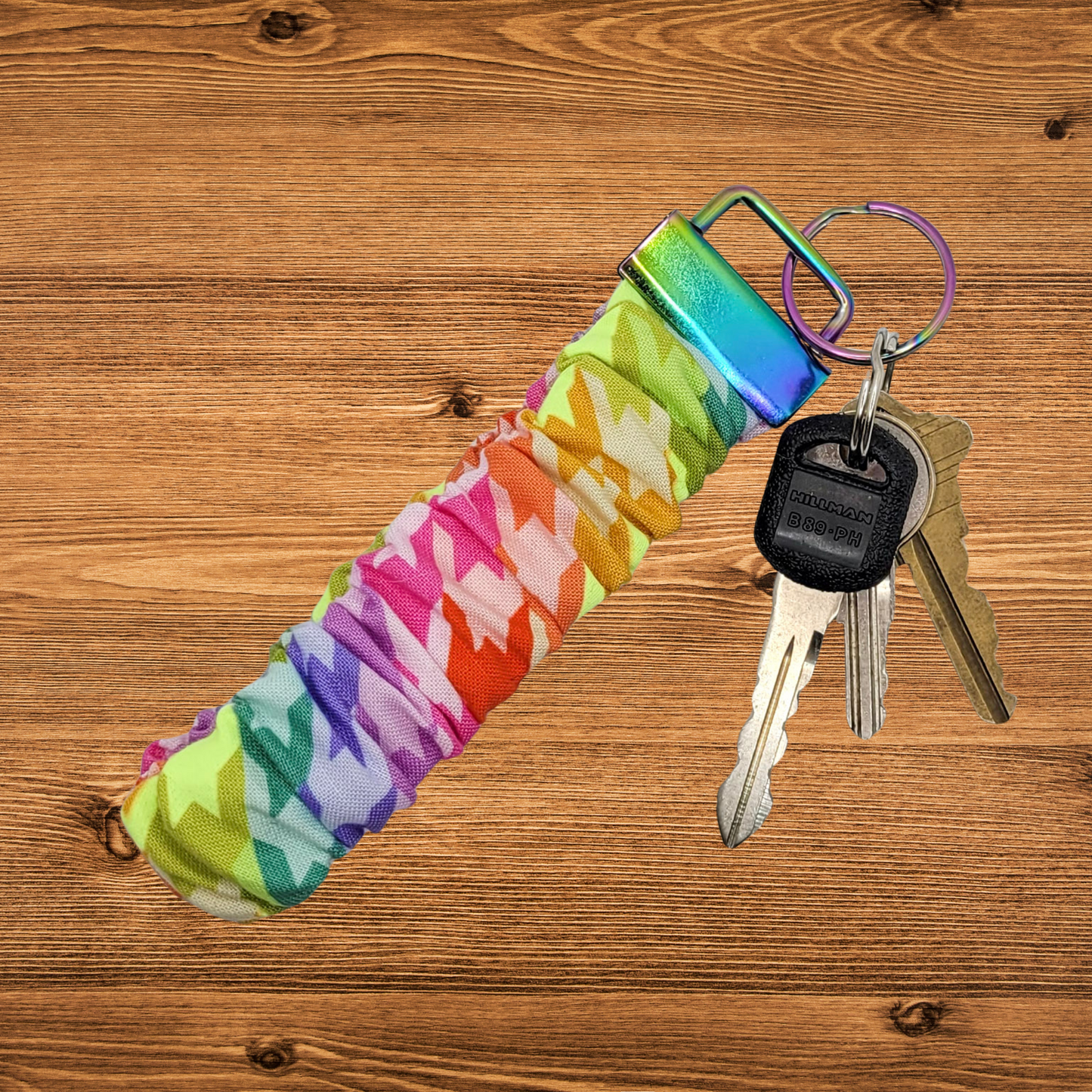 Rainbow Houndstooth Scrunchie Wristlet