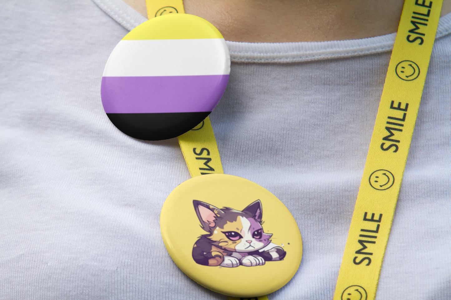 Non-Binary Flag Kawaii Cat Pinback Button