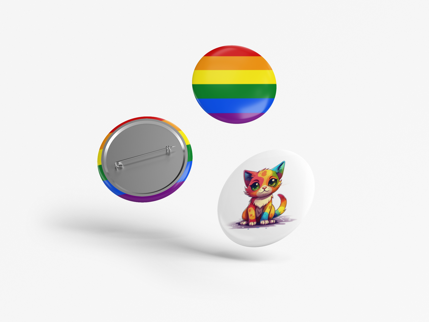Pride Flag & Cat 1.5" Pinback Button Set