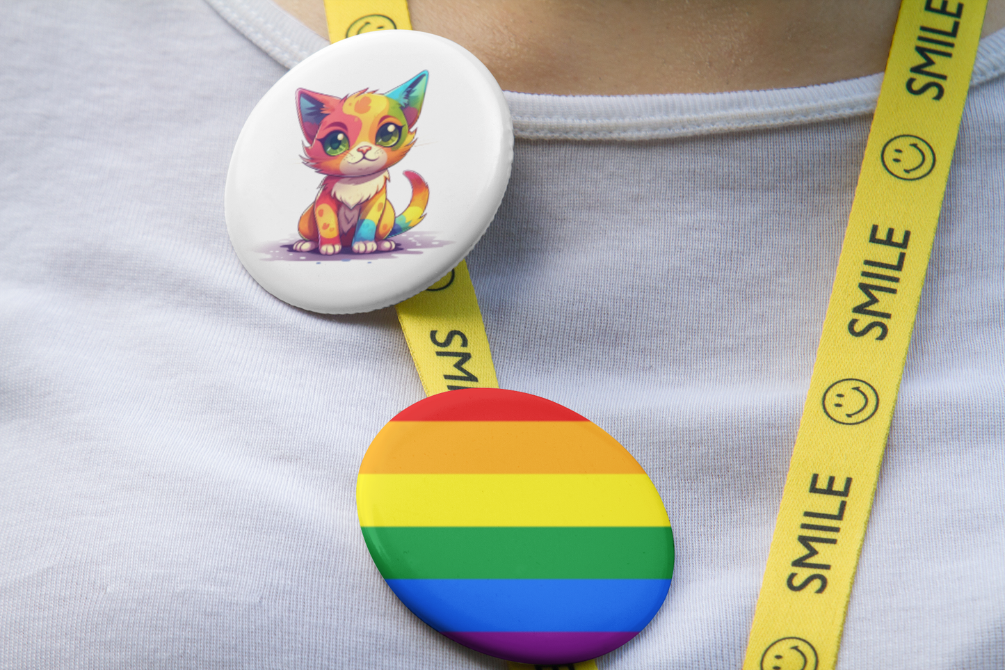 Pride Flag & Cat 1.5" Pinback Button Set
