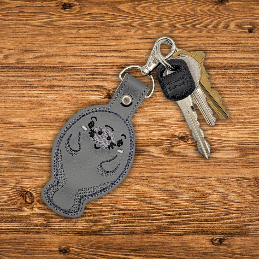 Manatee Embroidered Vinyl Keychain