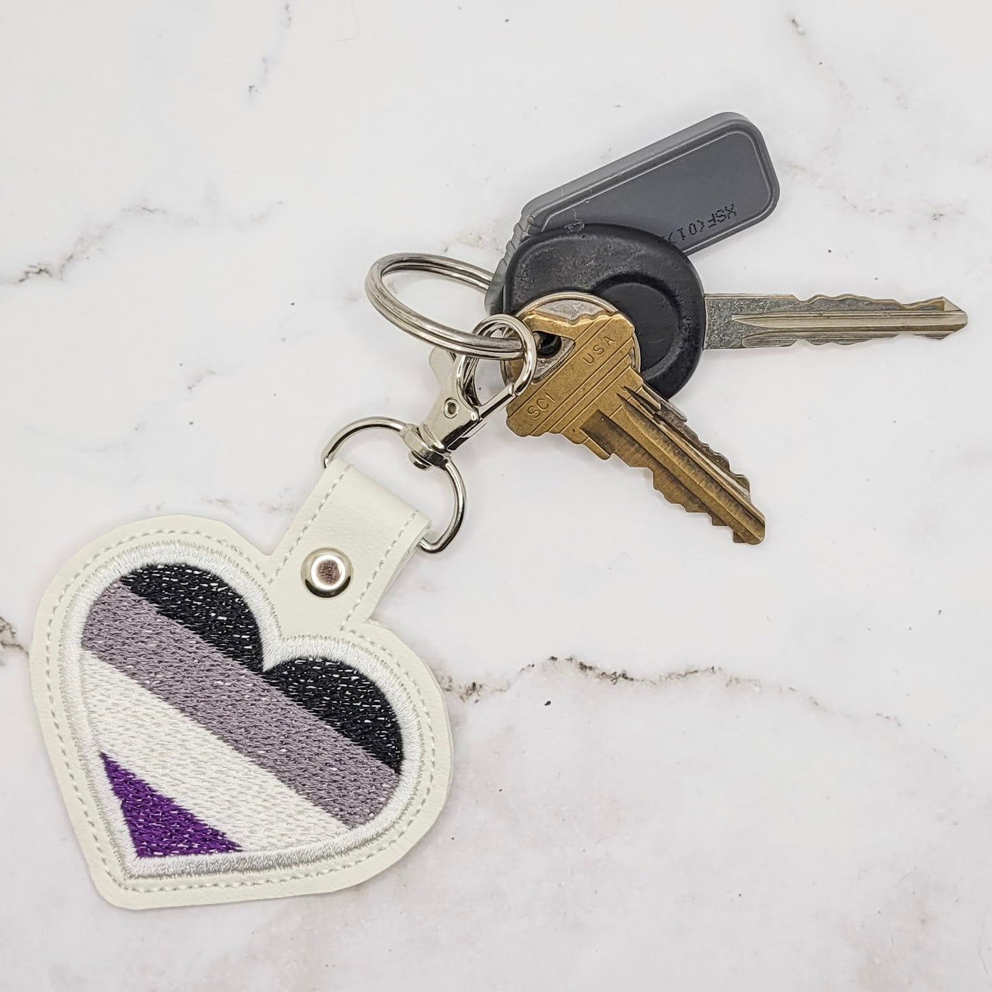 Asexual Flag Heart Vinyl Embroidered Keychain