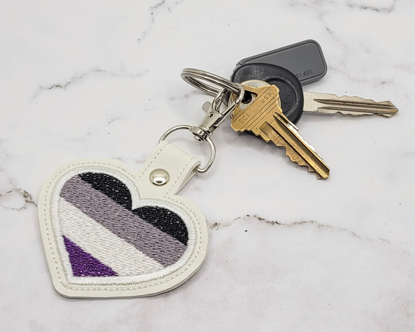 Asexual Flag Heart Vinyl Embroidered Keychain