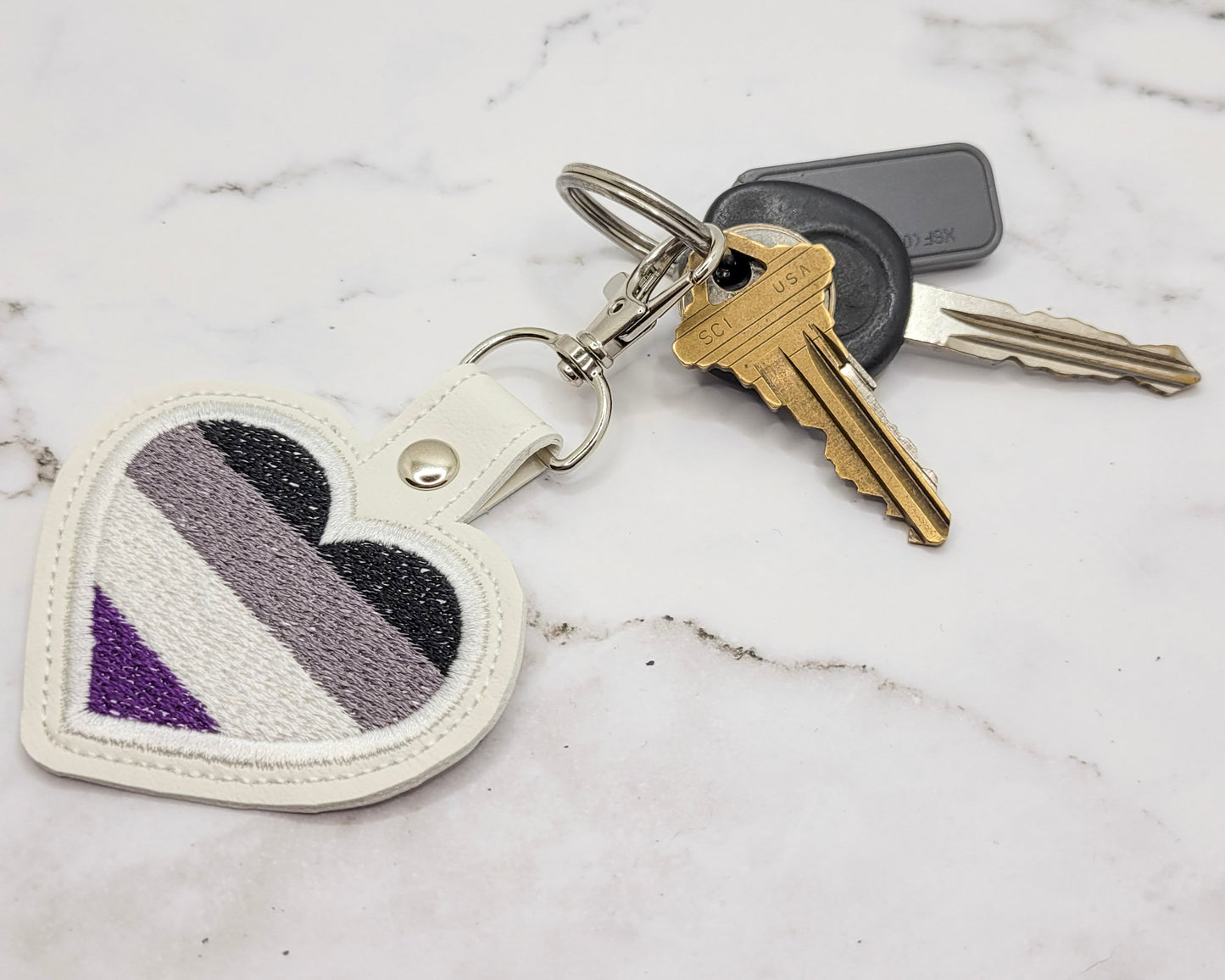 Asexual Flag Heart Vinyl Embroidered Keychain