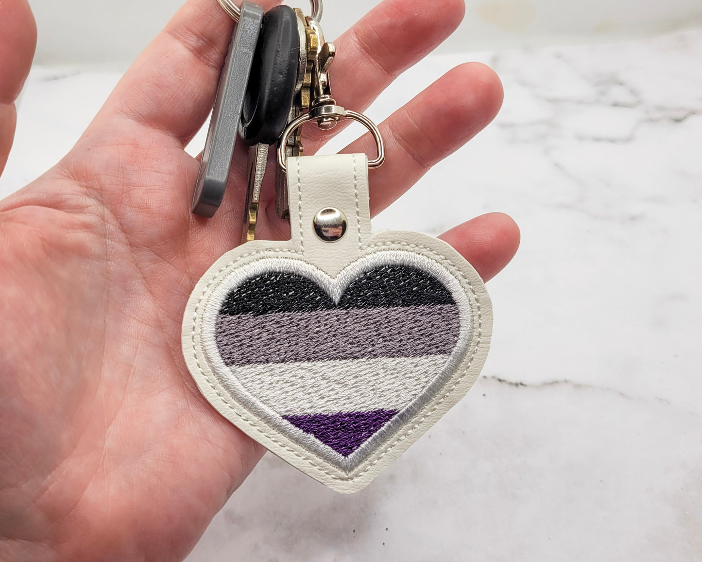 Asexual Flag Heart Vinyl Embroidered Keychain