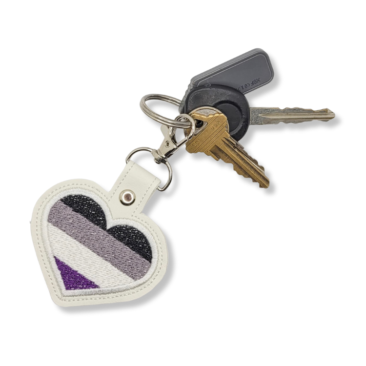 Asexual Flag Heart Vinyl Embroidered Keychain