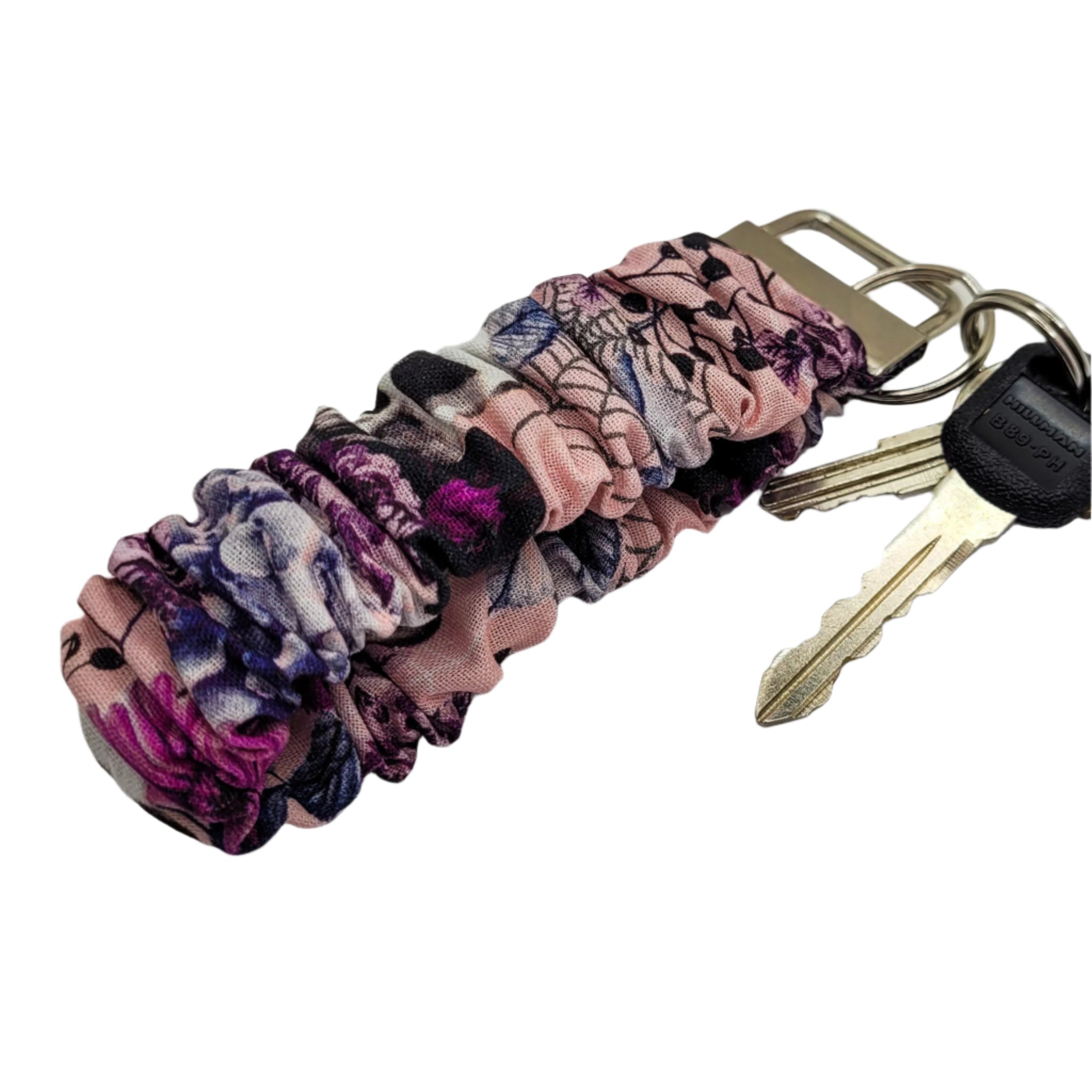 Pink Floral Skulls Scrunchie Wristlet Keychain