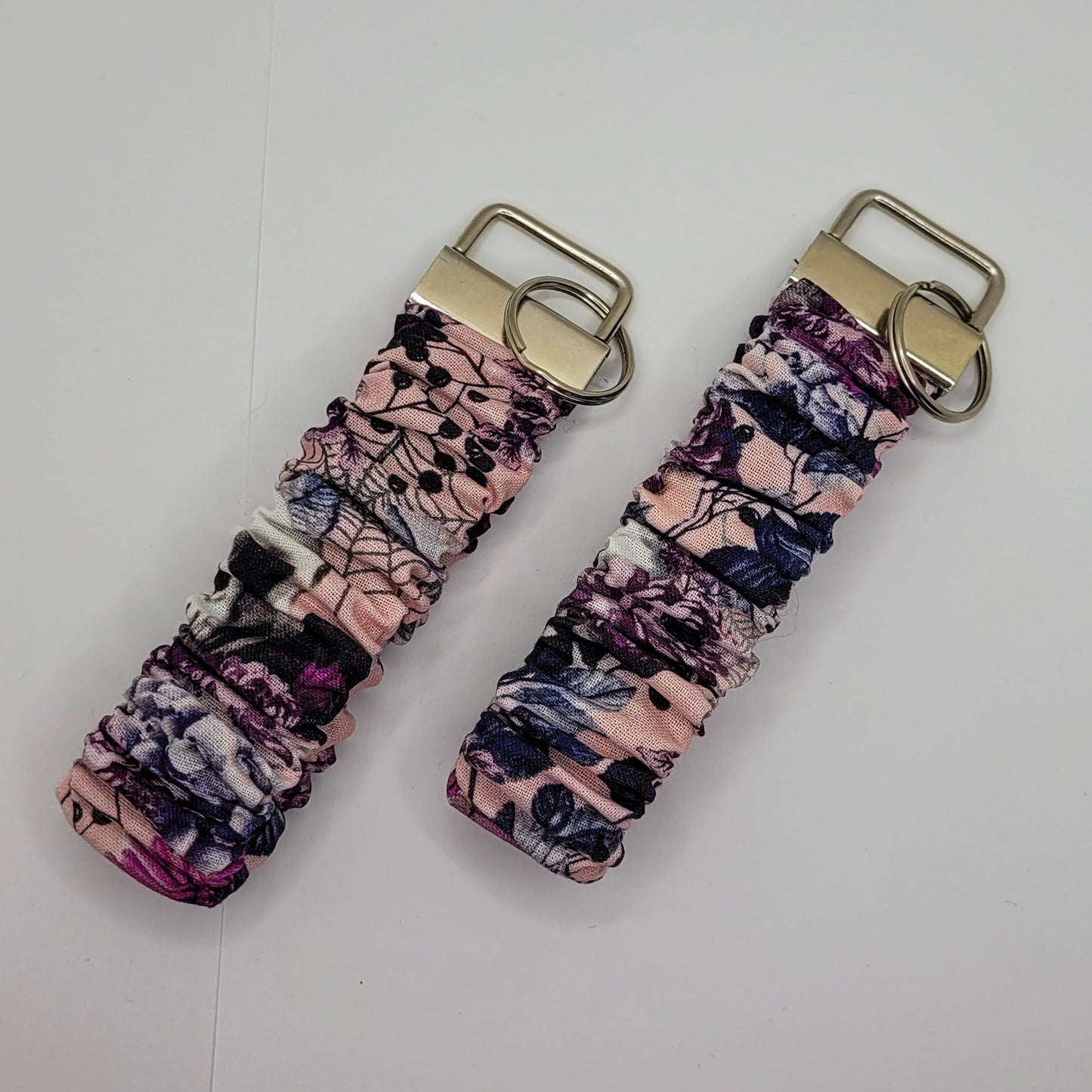 Pink Floral Skulls Scrunchie Wristlet Keychain