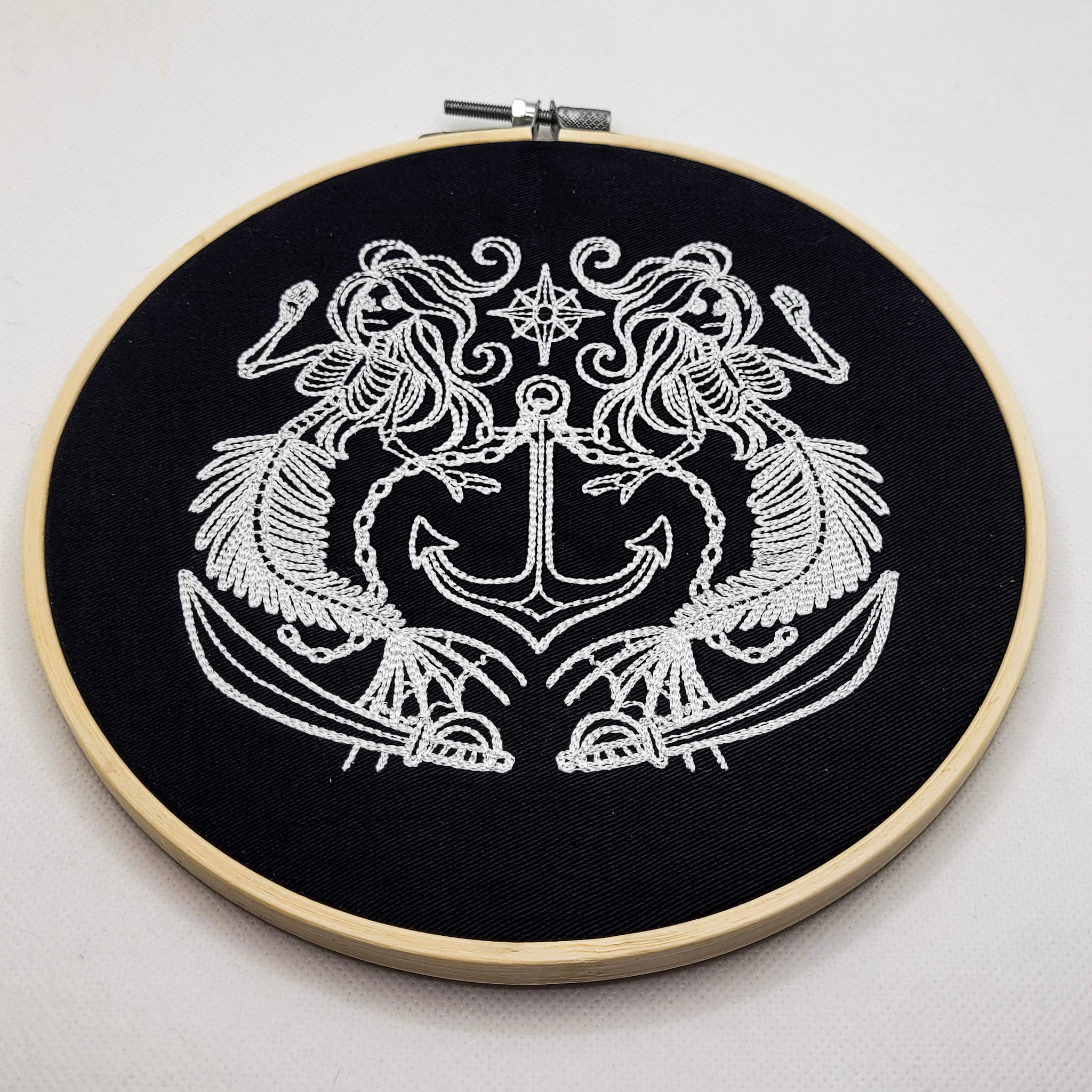 Skeletal Mermaids & Anchor Embroidered Wall Hanging - 7" Hoop