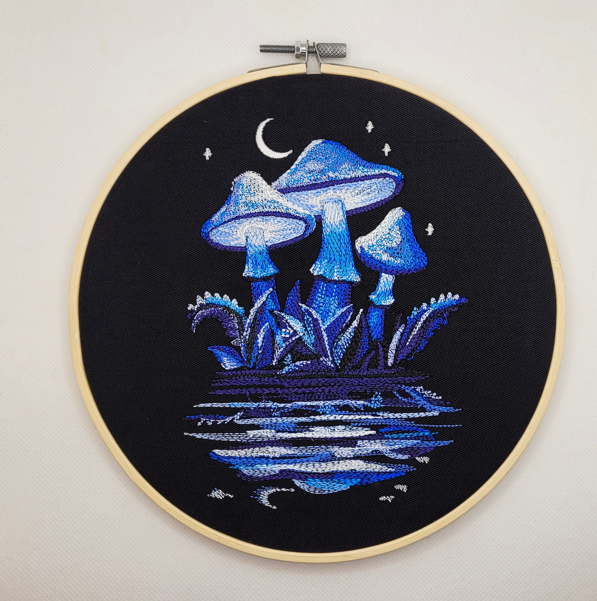 Midnight Mushrooms Embroidered Wall Hanging - 8" Hoop