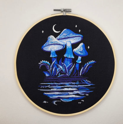 Midnight Mushrooms Embroidered Wall Hanging