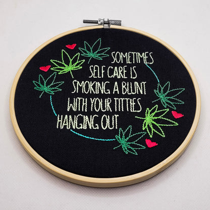 Self-Care Blunt Embroidered Wall Hanging - 6" Hoop