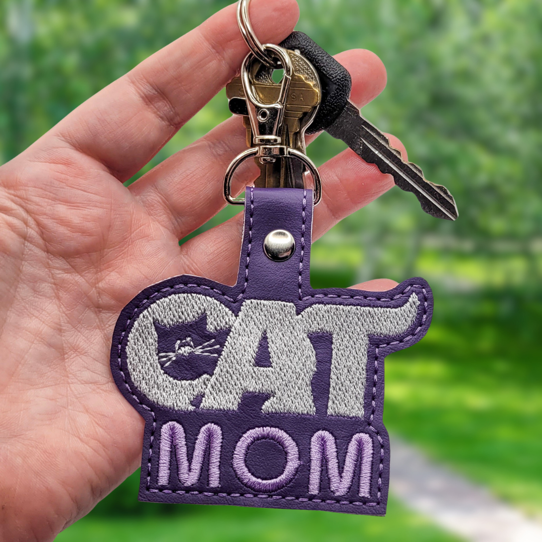 Cat Mom Vinyl Embroidered Keychain