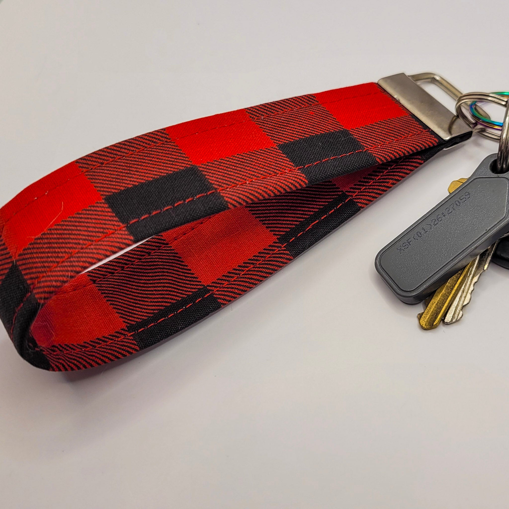 Red & Black Buffalo Plaid Wristlet Key Strap