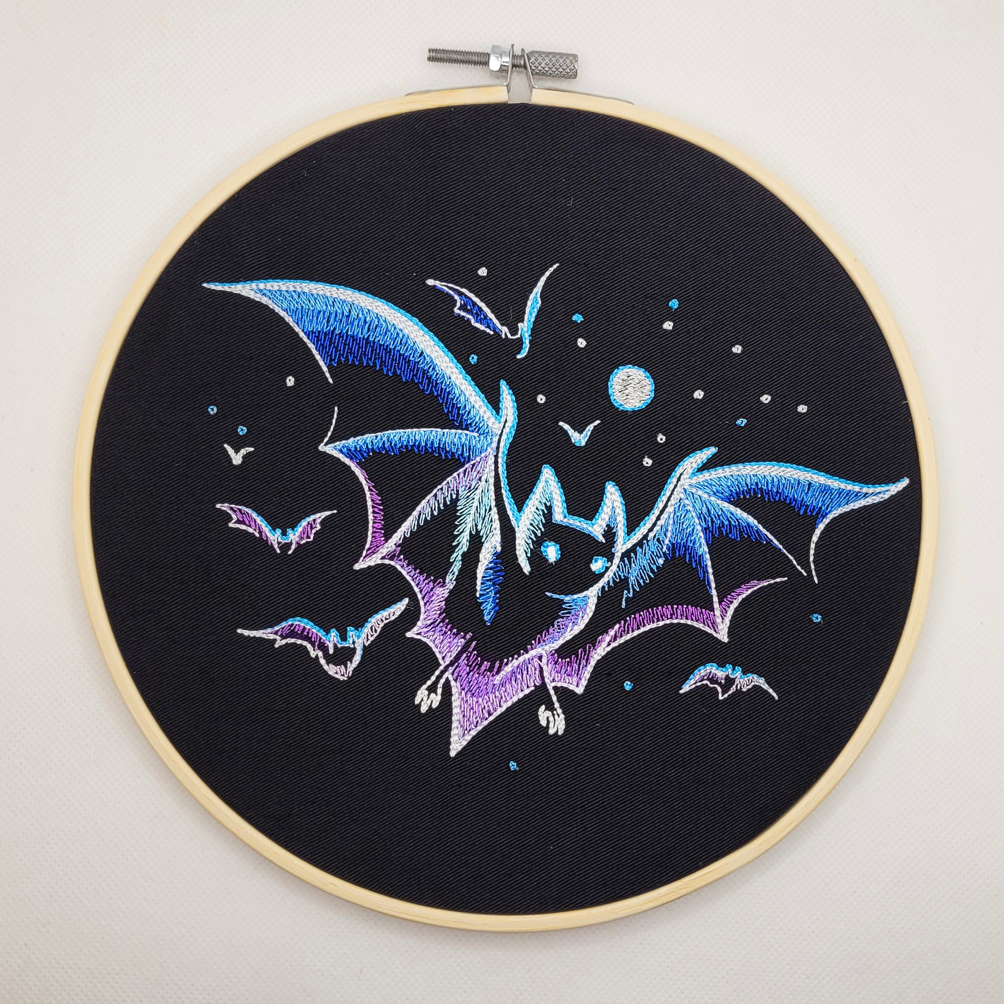 Night Sky Bats Embroidered Wall Hanging - 8" Hoop