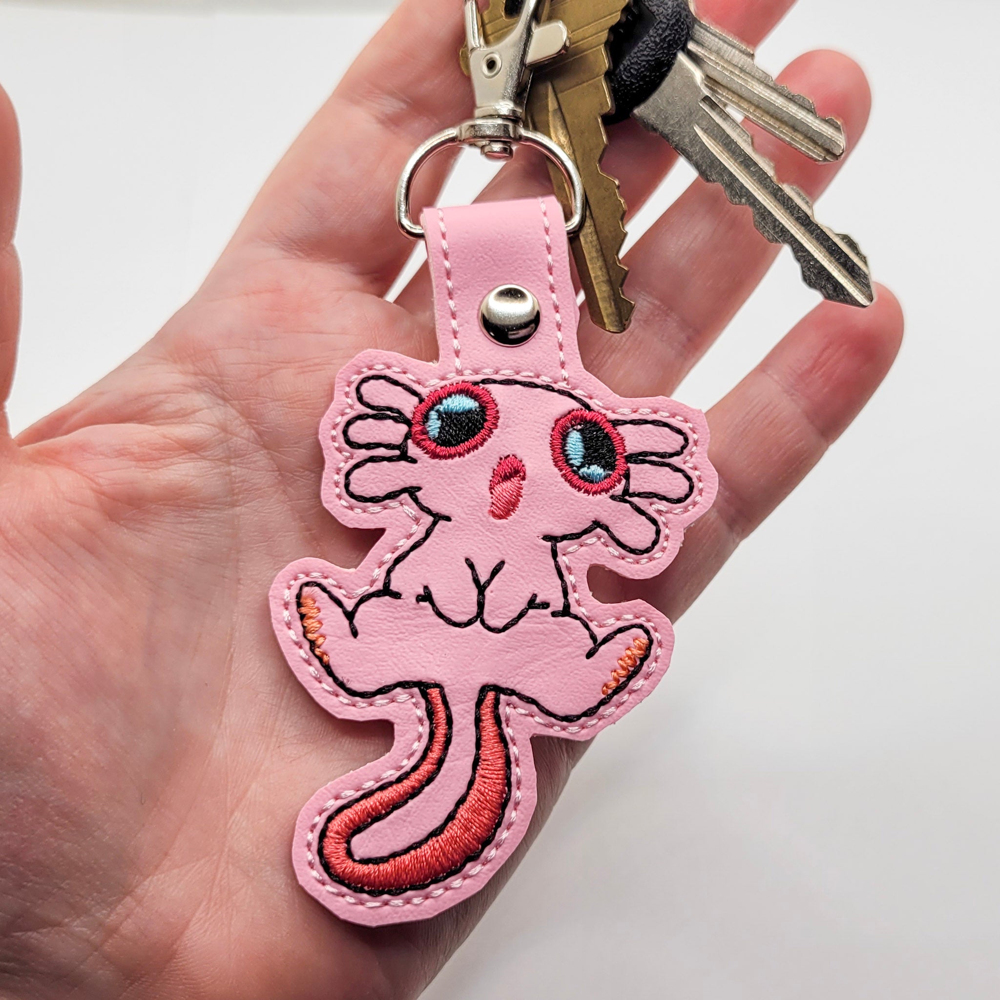 Chibi Axolotl Vinyl Embroidered Keychain