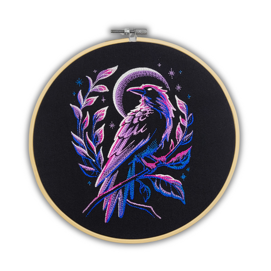 Midnight Raven – 8" Embroidered Wall Art