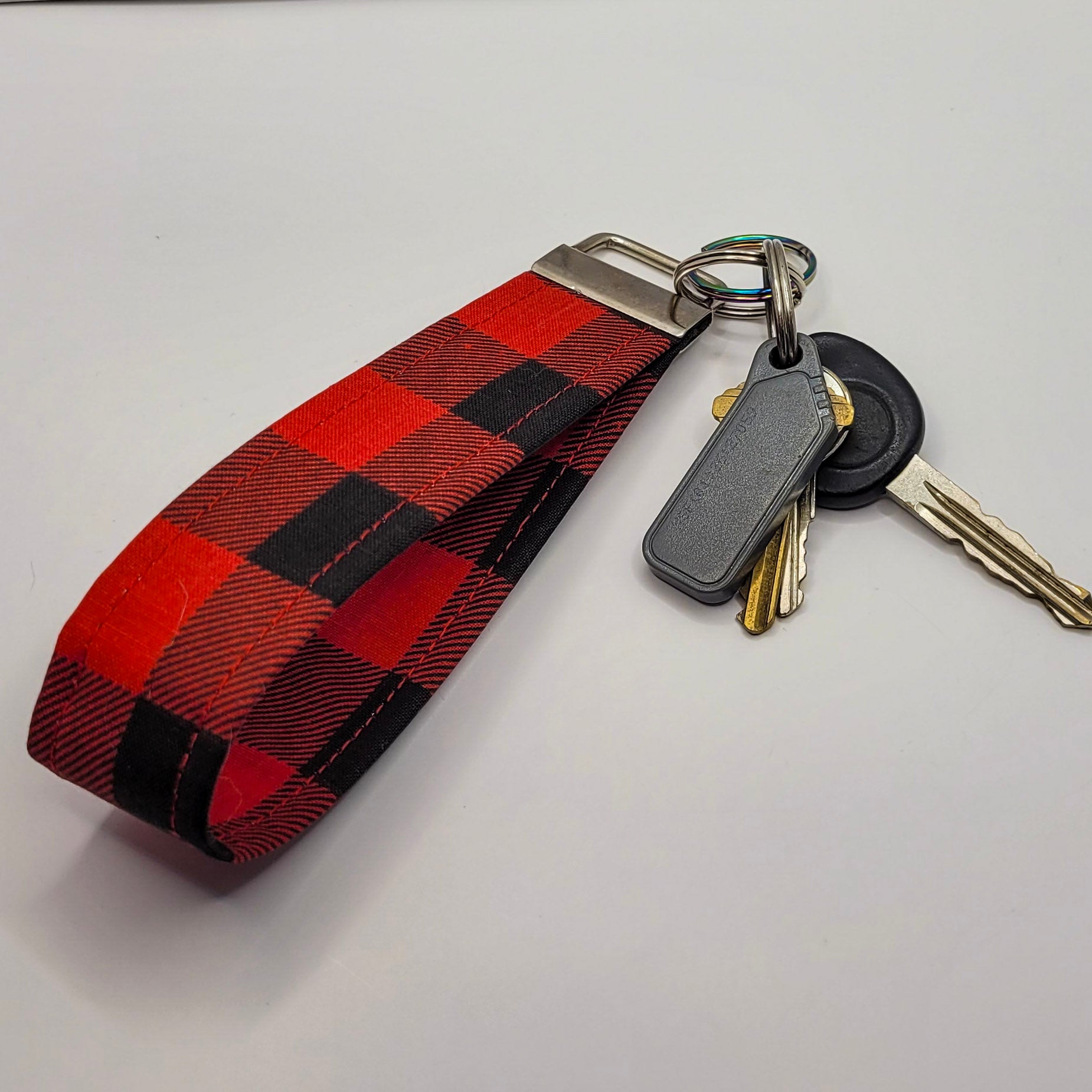 Red & Black Buffalo Plaid Wristlet Key Strap
