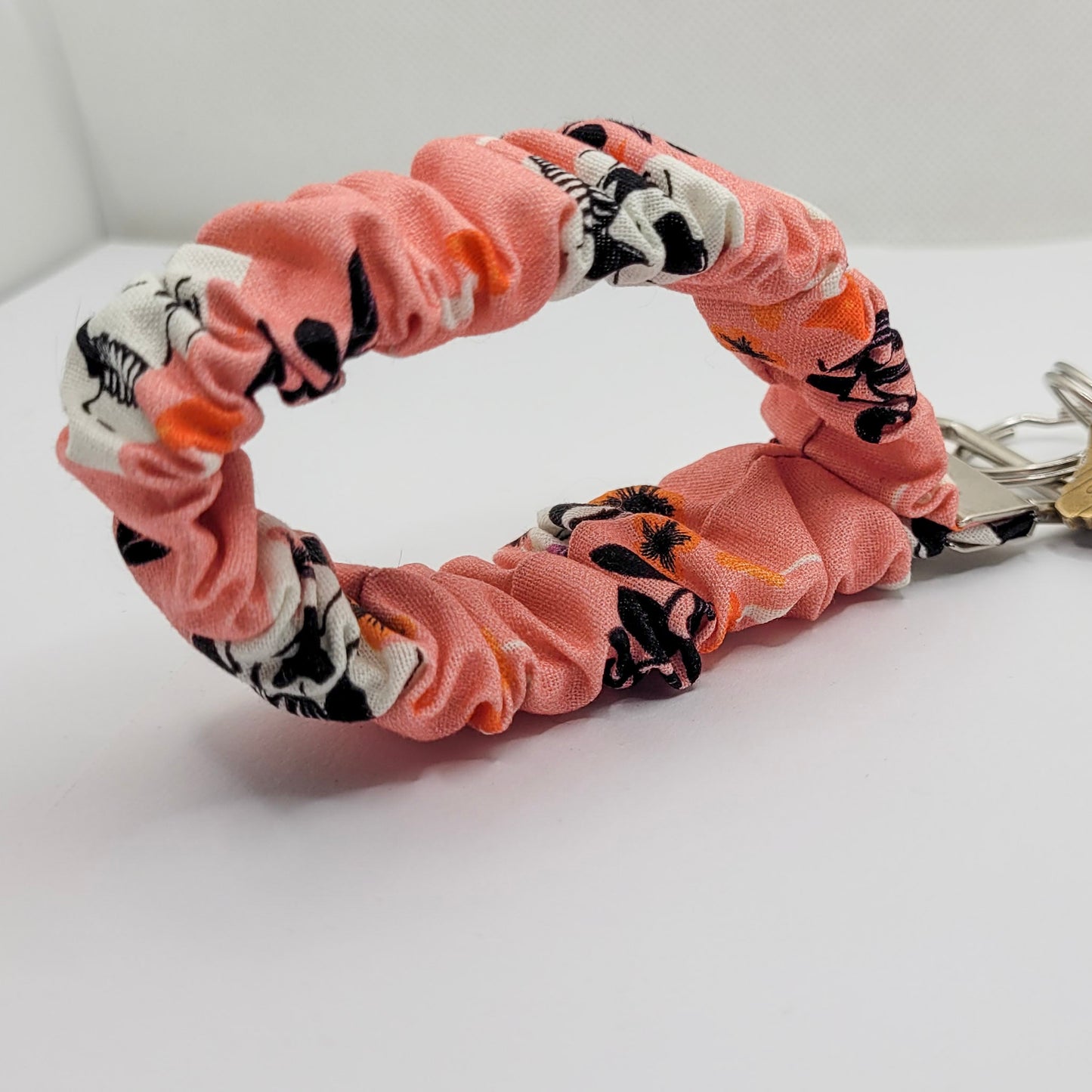 Pink Skulls Scrunchie Wristlet Keychain