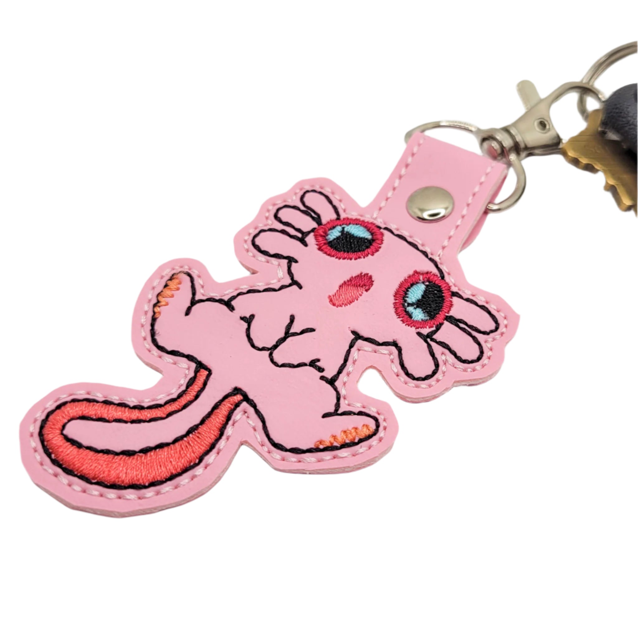 Chibi Axolotl Vinyl Embroidered Keychain