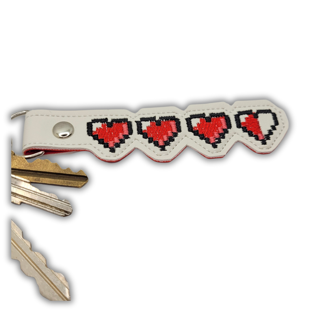 Pixel Heart Embroidered Vinyl Keychain