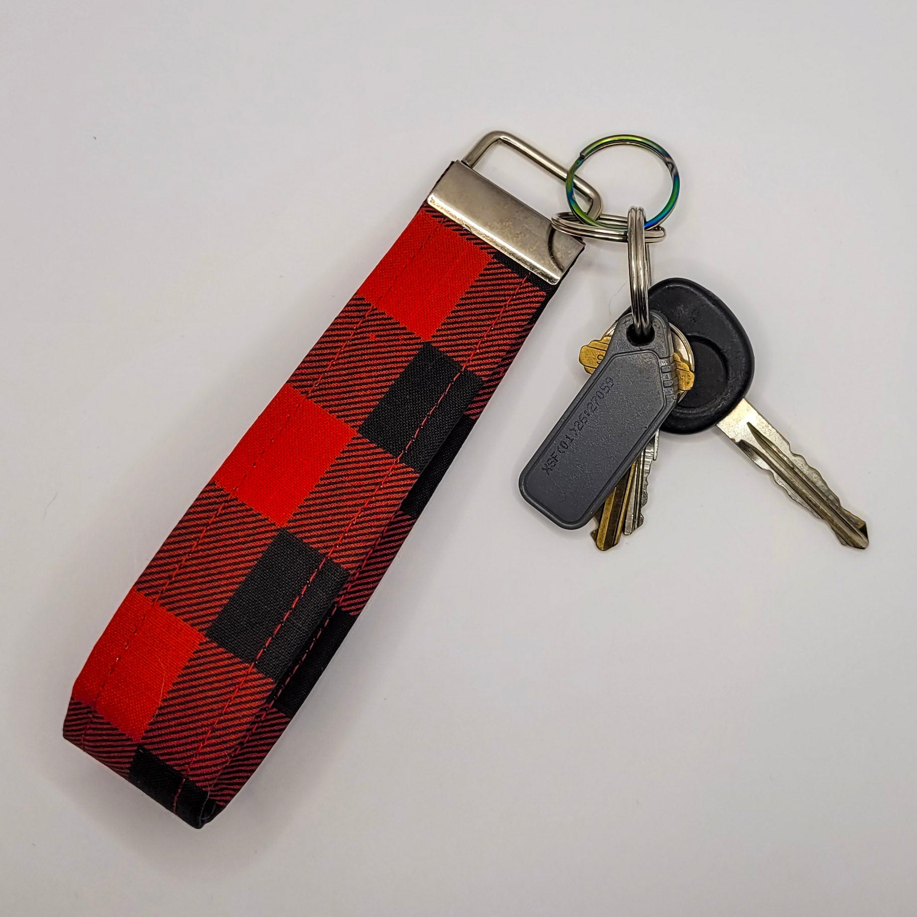 Red & Black Buffalo Plaid Wristlet Key Strap
