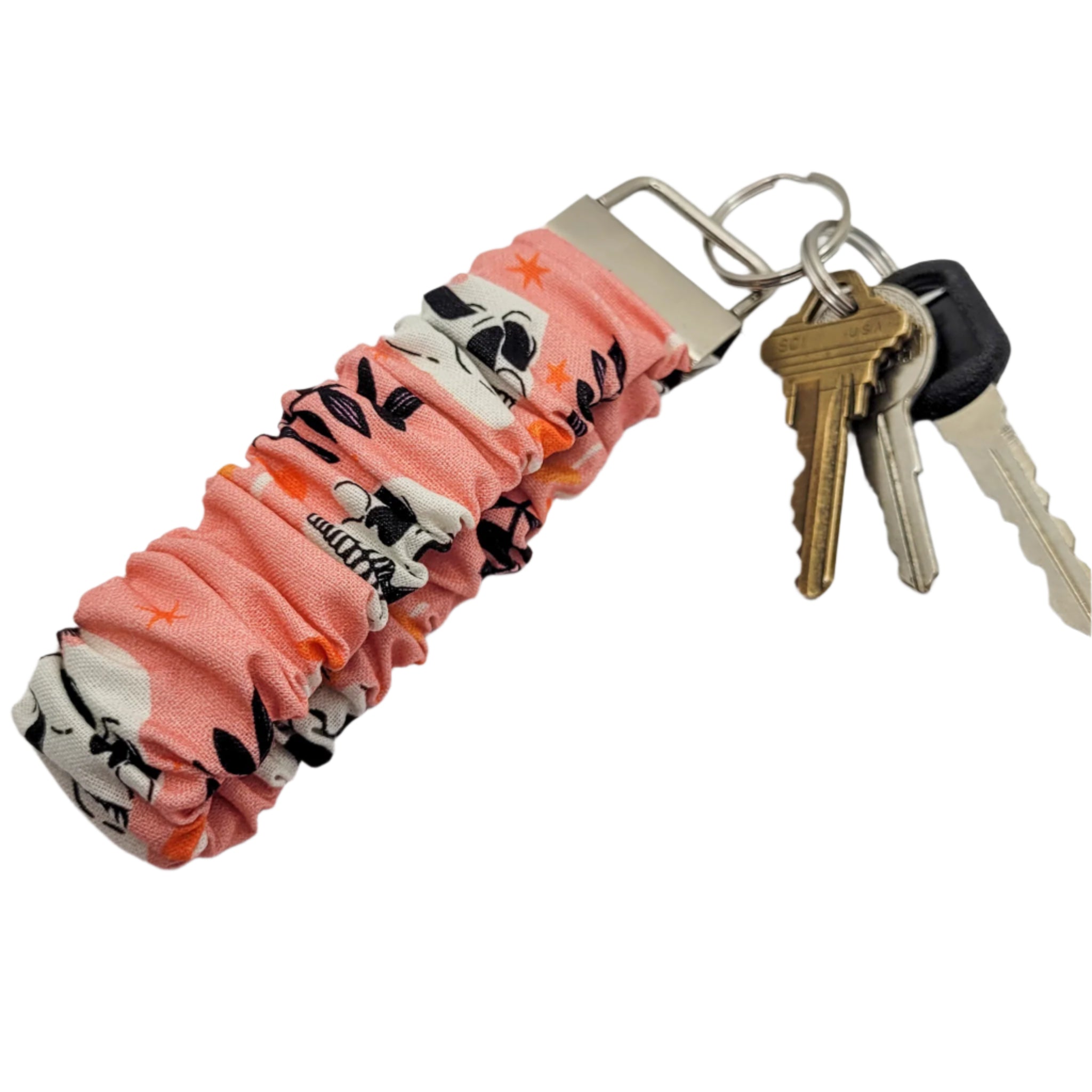 Pink Skulls Scrunchie Wristlet Keychain
