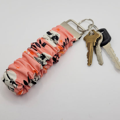 Pink Skulls Scrunchie Wristlet Keychain