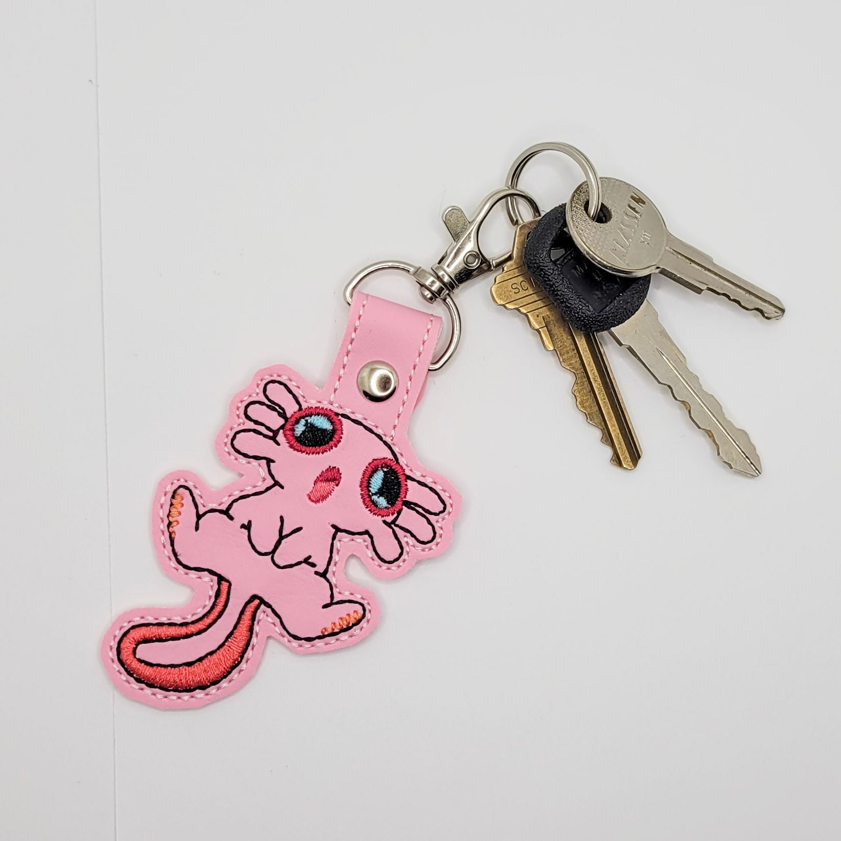 Chibi Axolotl Vinyl Embroidered Keychain