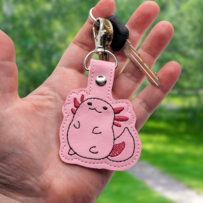 Chubby Axolotl Embroidered Vinyl Keychain