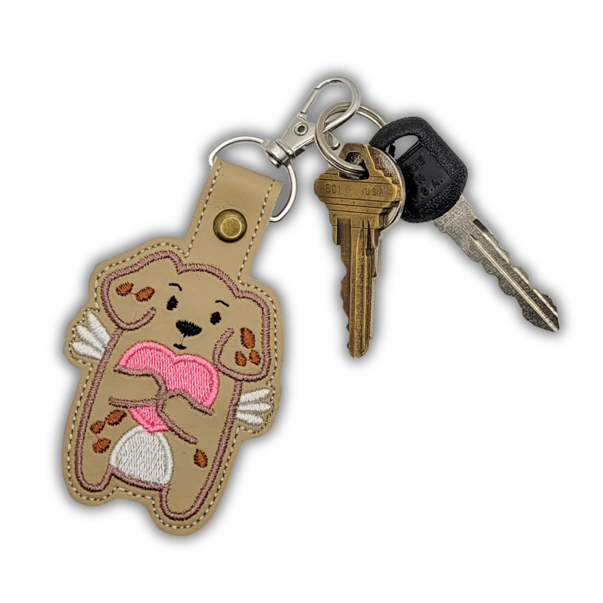 Puppy Love Embroidered Vinyl Keychain