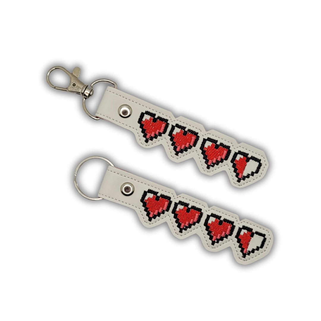 Pixel Heart Embroidered Vinyl Keychain