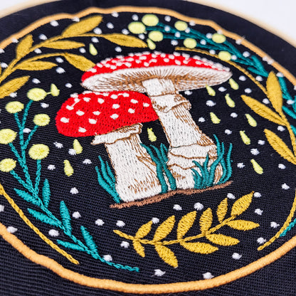 Golden Glow Mushrooms Embroidered Wall Hanging - 6" Hoop