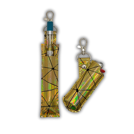 Gold Holographic Vape & Lighter Case Set