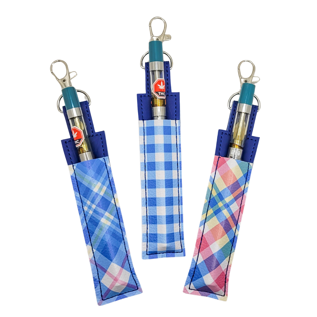 Blue Plaid Vinyl Pen Case