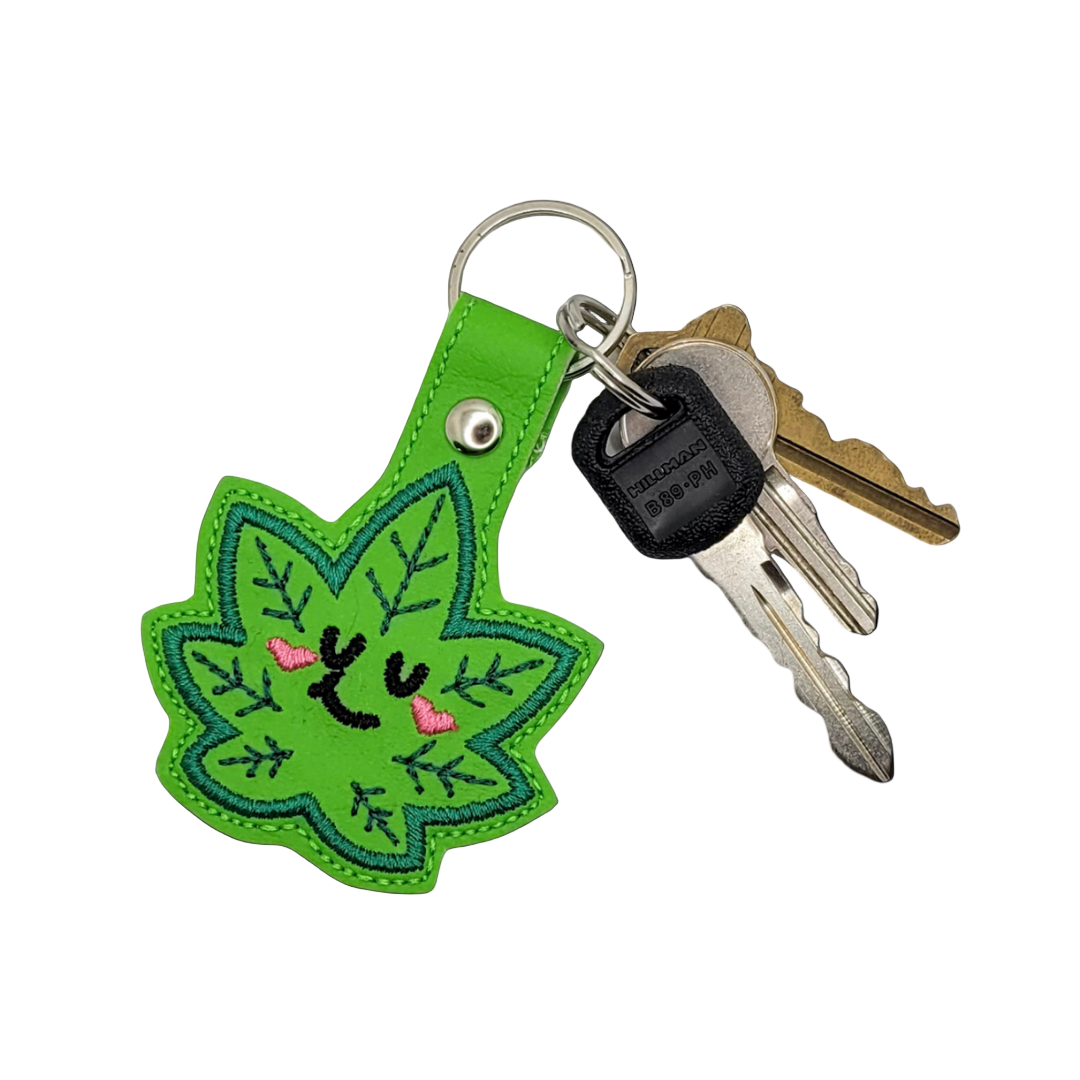 Cutie Cannabis Leaf Embroidered Vinyl Keychain